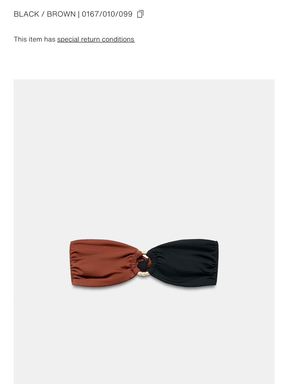 Zara large Black and Brown Bandeau Top with Center Ring